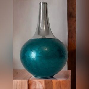Pier 1 Imports Textured Turquoise Blue Enamel Aluminum MCM Style Decorative Vase